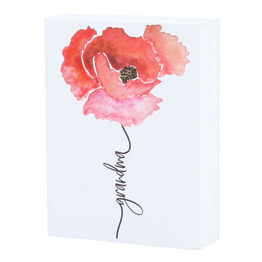 Grandma script flower wood block sign