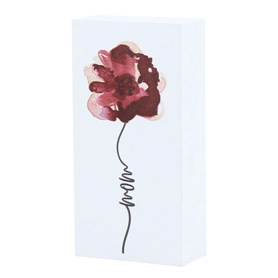 Mom flower wood block sign
