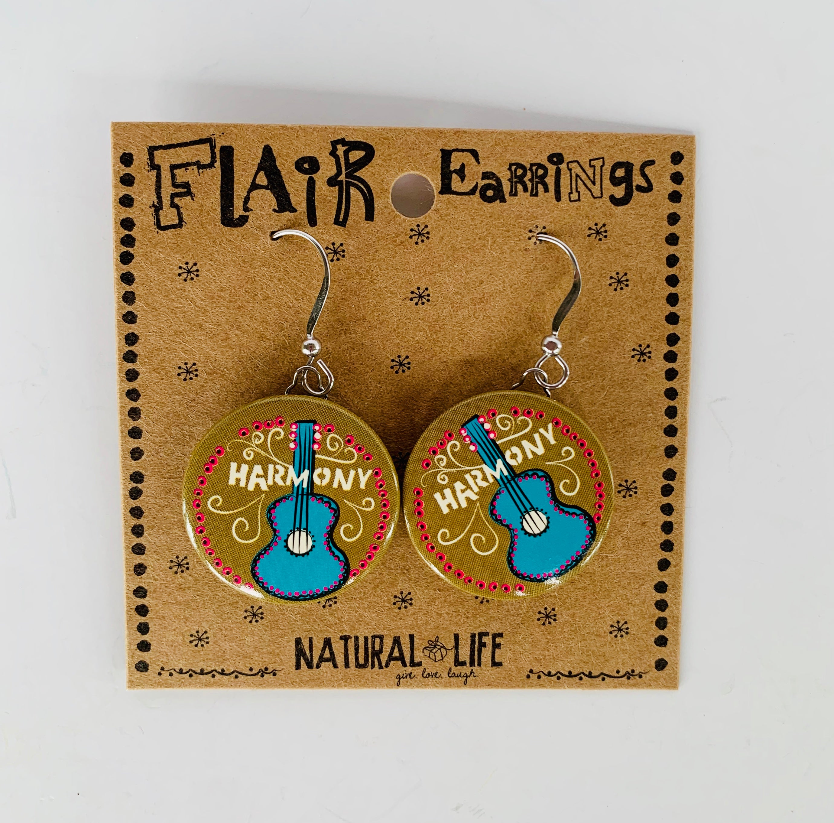 Natural Life Flair Earrings - Friends,Peace,Heart,Flower,Horseshoe,Guitar